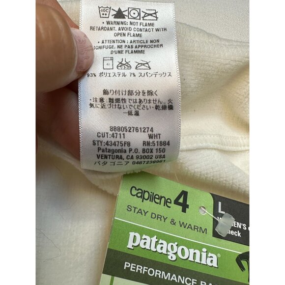 Patagonia Womens Baselayer Ivory Large 1/4 Zip Neck Performance Capilene 4 NEW - Picture 10 of 12